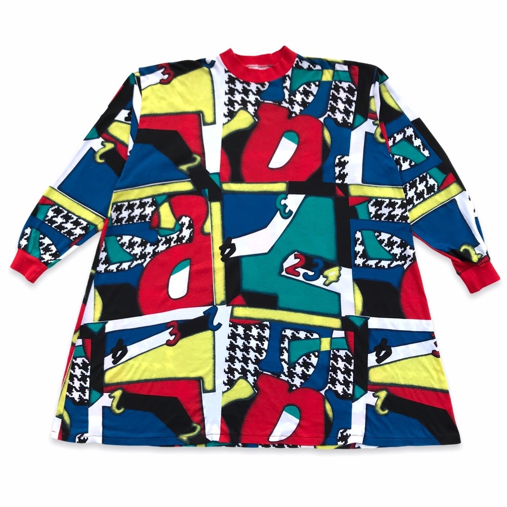 Vintage Calida of Switzerland Dress Size M/L Colorful Art Abstract Dress Shirt